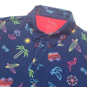 Birdie & Bound Mens 2XL Neon Tropical AOP Golf‎ Polo Shirt Short Sleeve Stretch